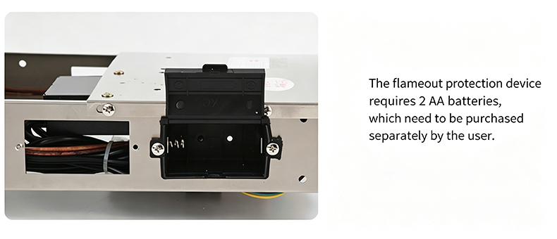 SZY‑710 gas stove battery compartment for flame‑out protection system, AA battery power supply slot detail view