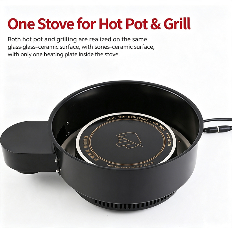 JHD-360A commercial built-in electric cooktop, one stove for hot pot and grill dual-use glass-ceramic heating surface for restaurant catering equipment