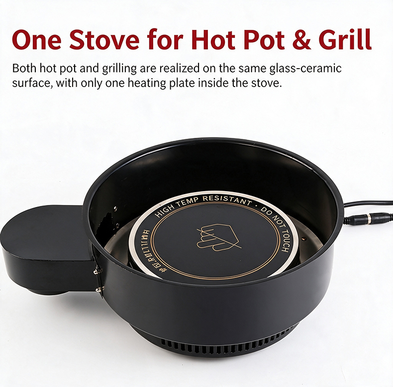 JHD-420C commercial dual-use hot pot and grill electric stove, single glass-ceramic heating surface for restaurant catering equipment