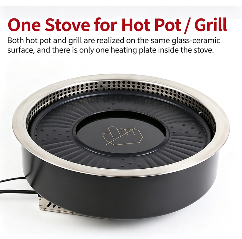 JHD‑530 one stove for hot pot and grill, dual‑use glass ceramic surface commercial electric ceramic cooker