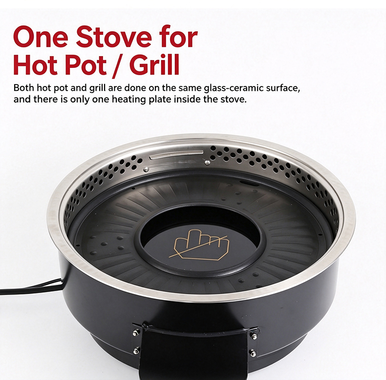 JHD‑420A one stove for hot pot and grill, dual‑use glass ceramic surface commercial electric ceramic cooker