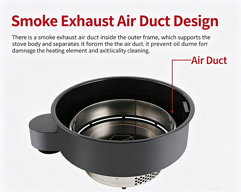 JHD‑480 commercial grill hot pot combo stove smoke exhaust air duct design built‑in electric ceramic cooker