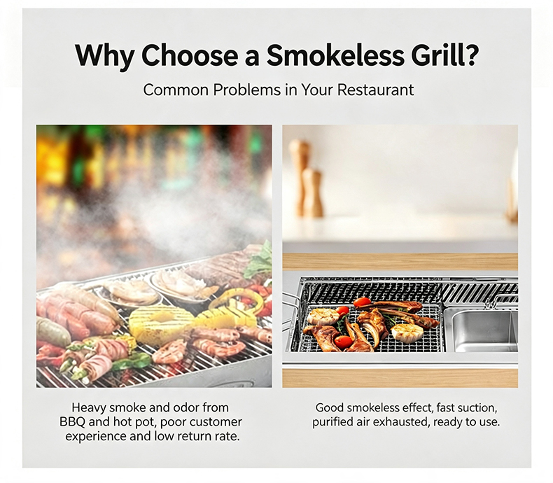 JHD‑670 why choose smokeless grill comparison, restaurant bbq hot pot smoke problem solution commercial electric ceramic stove