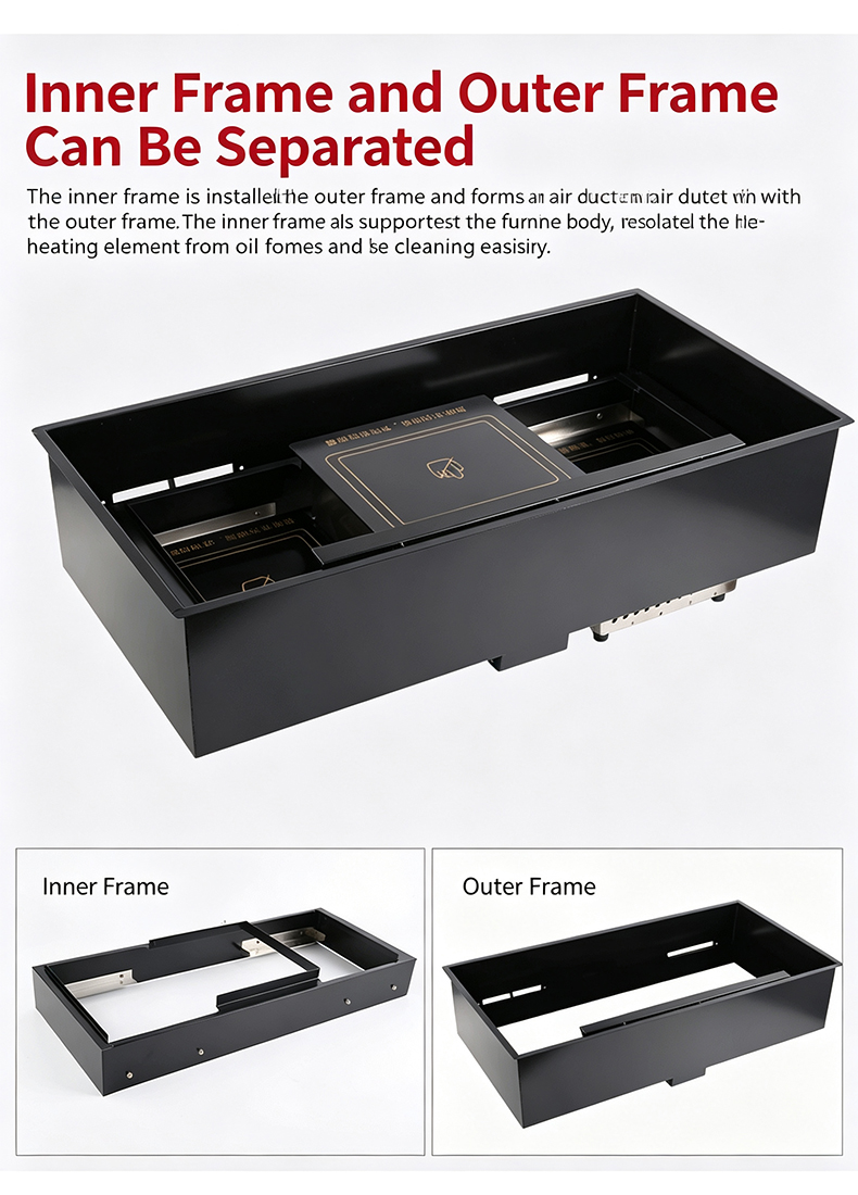 JHD‑720 smokeless bbq hot pot electric stove inner frame outer frame separable structure easy cleaning commercial grill hotpot cooker