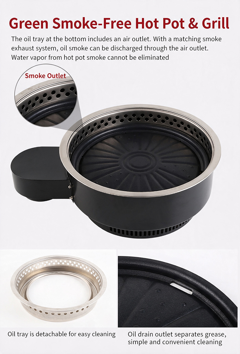 JHD-420C smokeless commercial electric grill, detachable oil tray with smoke outlet and oil drain for easy cleaning