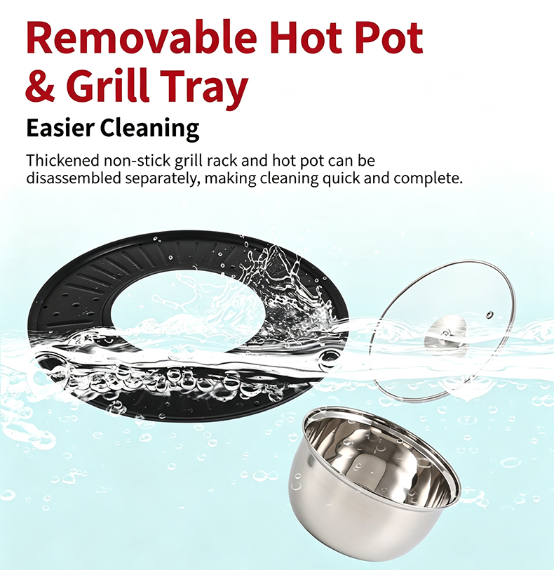 JHD‑480 removable hot pot and grill tray easy‑to‑clean non‑stick plate for restaurant