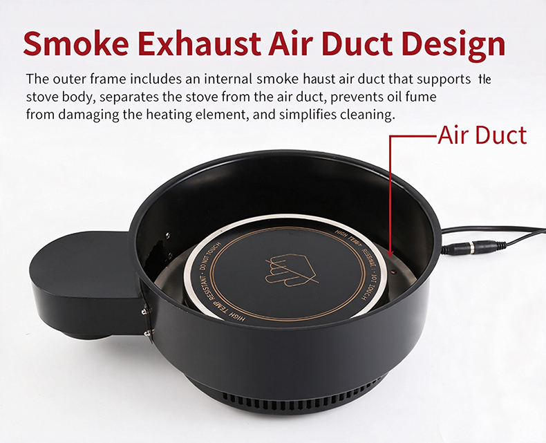 JHD-360A commercial electric grill stove smoke exhaust air duct internal structure, protects heating element and simplifies cleaning