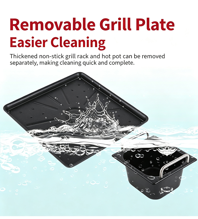 JHD-450 thickened non-stick removable grill plate and hot pot basin dishwasher safe easy cleaning commercial bbq hotpot cooker