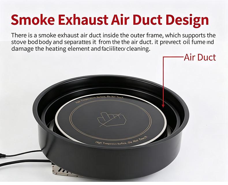 JHD‑530 smoke exhaust air duct design, internal air channel separates oil fume protects heating element