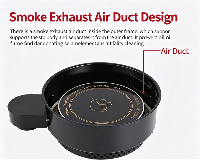 JHD‑420A smoke exhaust air duct design, internal air channel separates oil fume for easier cleaning