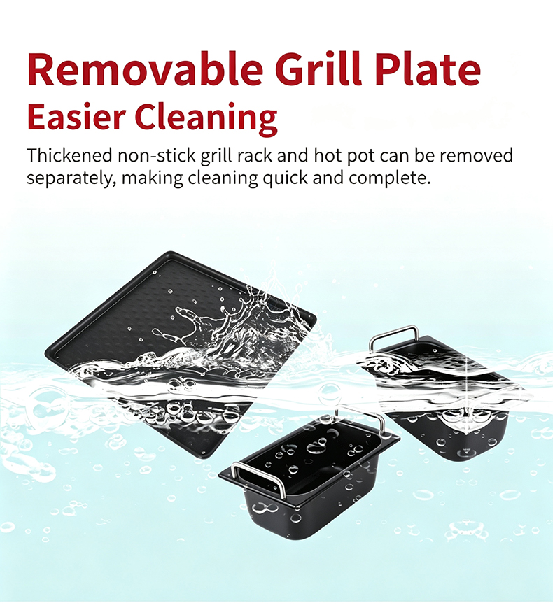 JHD‑720 bbq hot pot electric stove removable non‑stick grill plate hot pot basin easy wash commercial built‑in cooker
