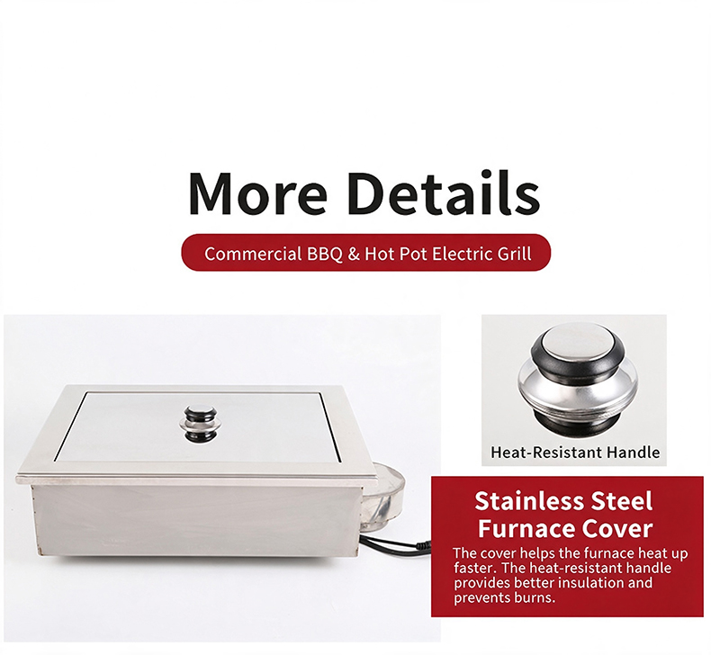 JHD-460 commercial electric grill stainless steel furnace cover with heat-resistant handle for safe operation