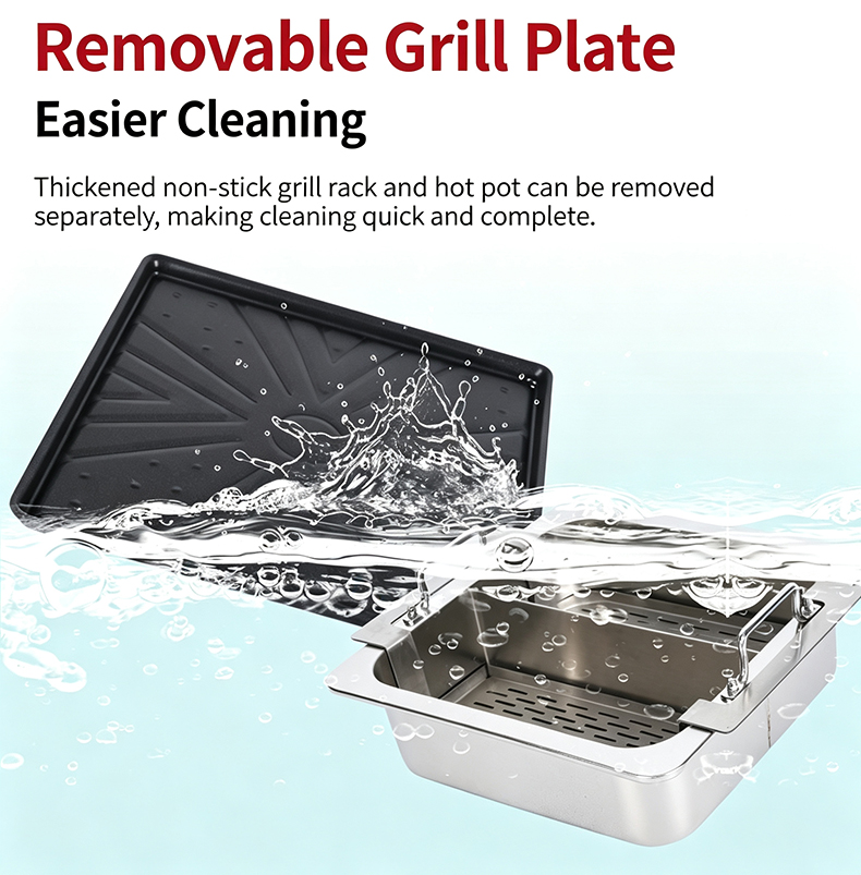 JHD‑650 automatic lifting 2 in 1 hot pot bbq stove removable non‑stick grill plate easy cleaning commercial electric ceramic cooker