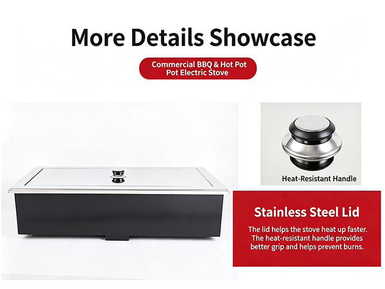JHD‑720 built‑in bbq hot pot electric stove stainless steel lid heat resistant anti‑scald handle commercial restaurant cooker