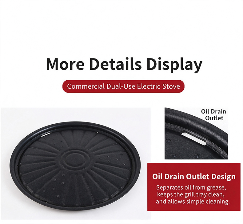 JHD-420C grill tray oil drain outlet detail, grease separation design for commercial catering equipment