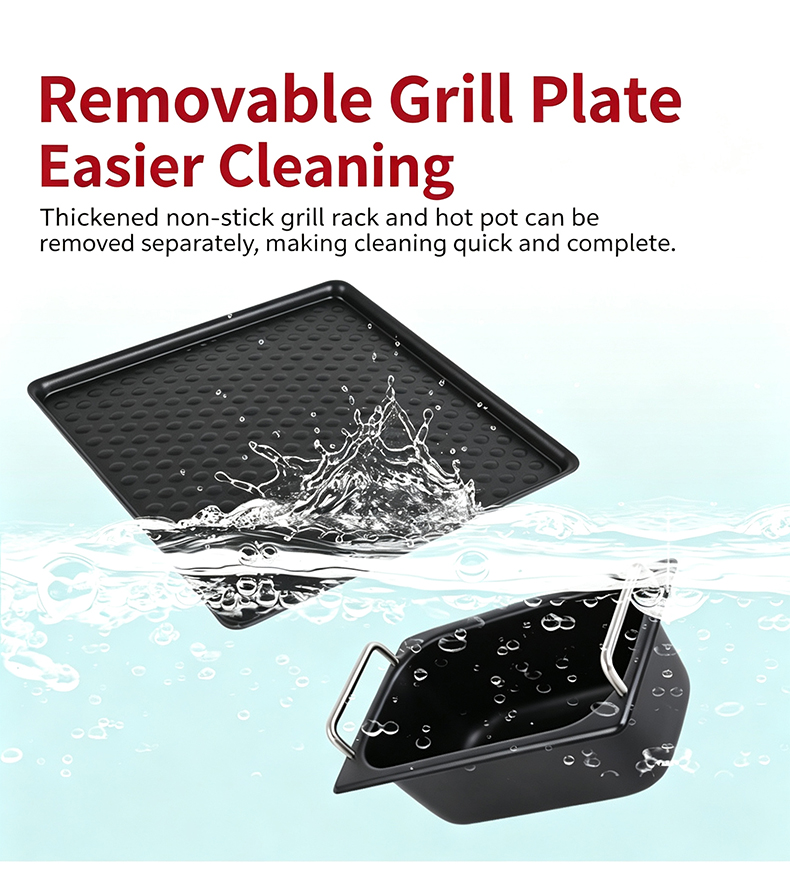 JHD‑540 removable non‑stick grill plate and hot pot basin, easy cleaning commercial bbq hot‑pot integrated electric stove