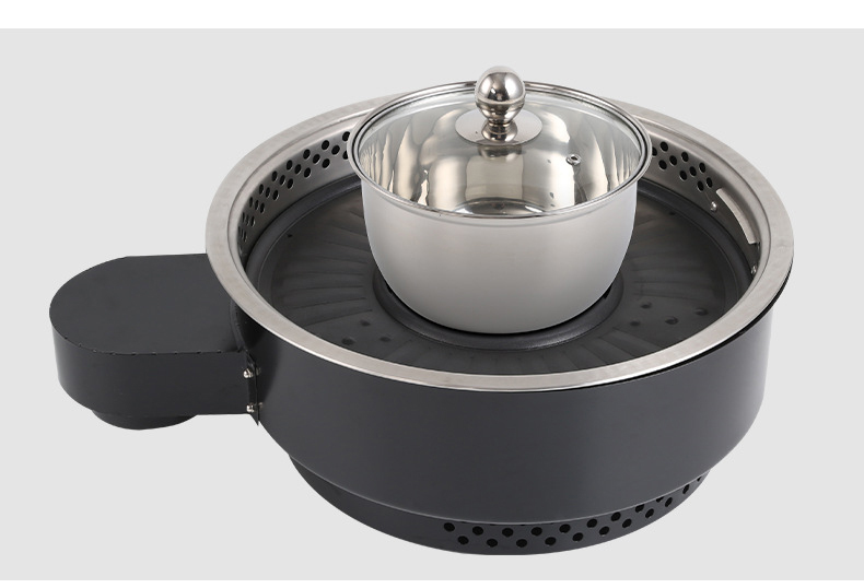 JHD‑420A electric ceramic stove unit with stainless steel hot pot lid, integrated hot pot and grill cooking