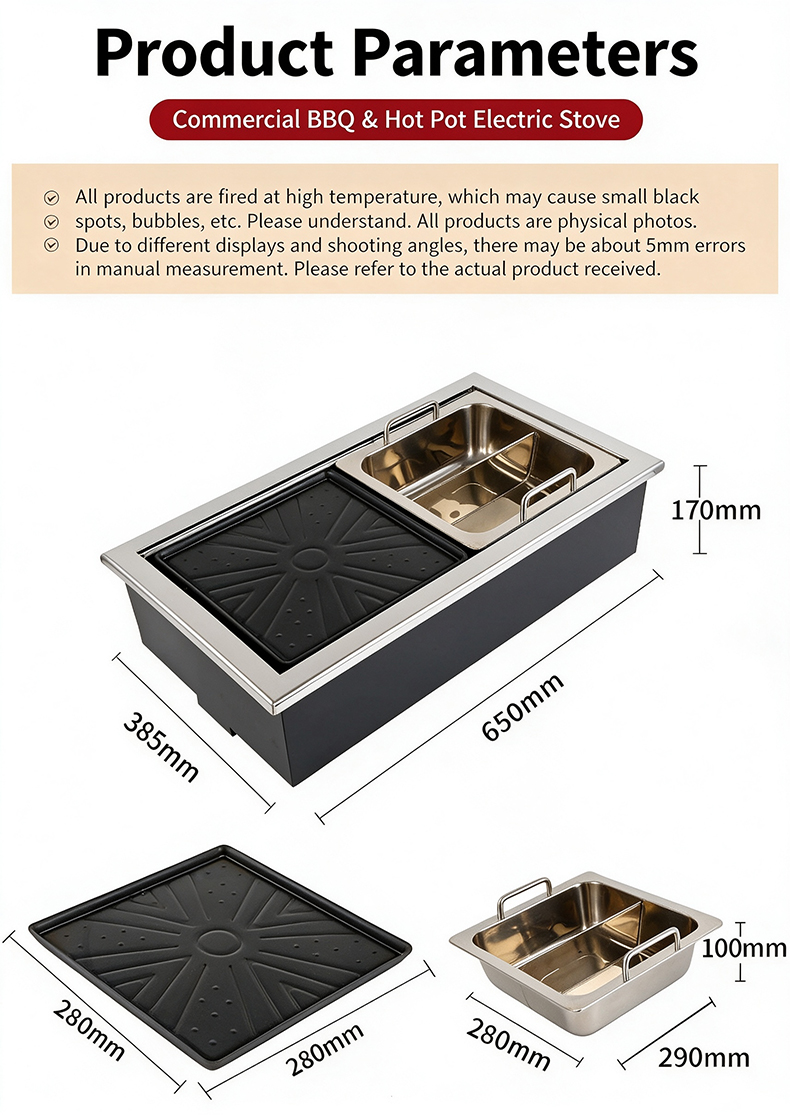 JHD‑650 Commercial BBQ Hot Pot Electric Stove product parameters dimension size drawing cut‑out size
