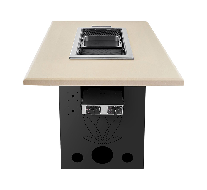 SZY‑540 built‑in gas grill hot‑pot stove installed on light color tabletop, commercial restaurant countertop cooking unit