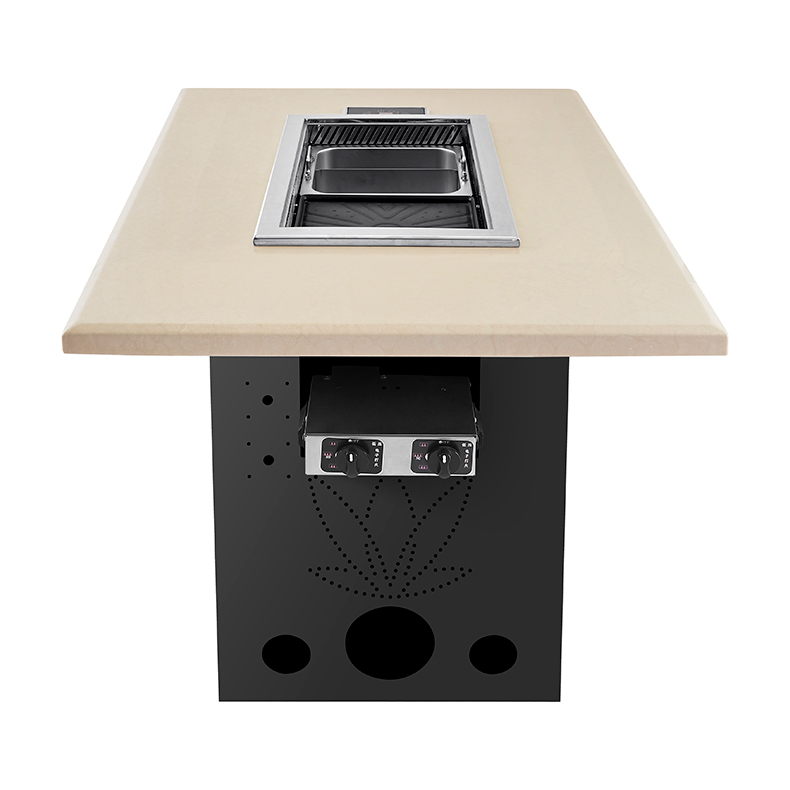 SZY‑720 hot pot grill table beige stone tabletop with external control knob cabinet