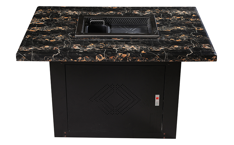 JHD-450 smokeless bbq hot pot stove recessed installed on black marble dining table commercial korean restaurant built-in grill hotpot table