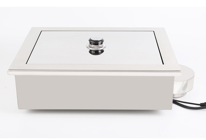 JHD-460 stainless steel commercial electric grill with closed furnace cover, side view for restaurant catering equipment
