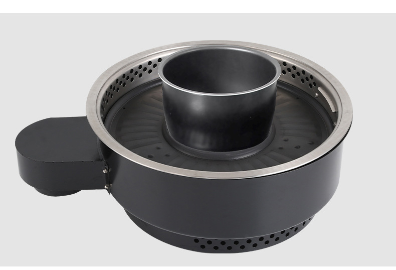 JHD‑420A commercial electric hot pot grill stove unit with black cooking pot inserted, tabletop cooker close‑up