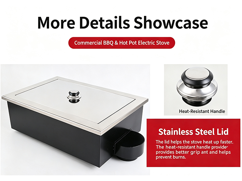 JHD‑540 commercial bbq hot‑pot electric stove stainless steel lid with heat‑resistant anti‑scald handle accessory