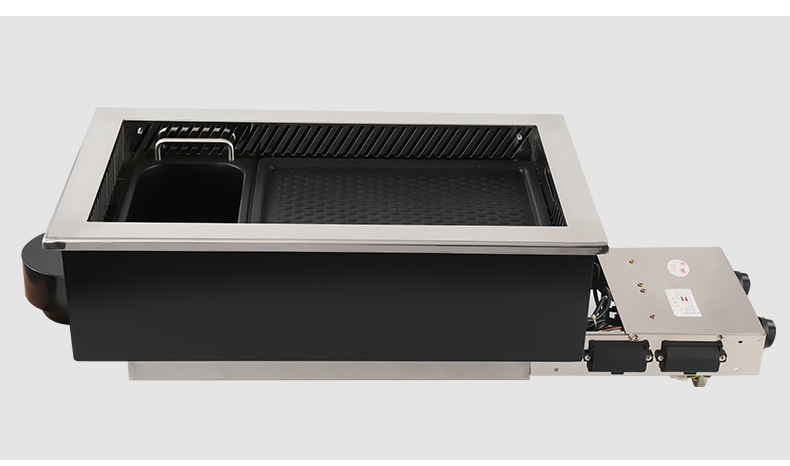 SZY‑630 commercial gas hot pot grill stove unit top view, open hot pot basin and grill tray built‑in gas cooker