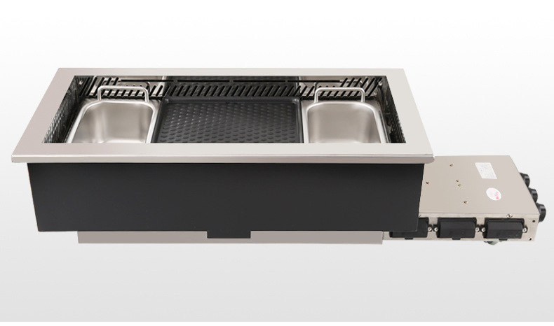 SZY‑720 built‑in gas hot pot grill main unit stainless steel frame with control box side view