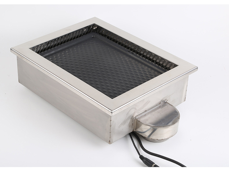 JHD-460 commercial electric grill open grill tray top view, stainless steel frame and non-stick heating surface