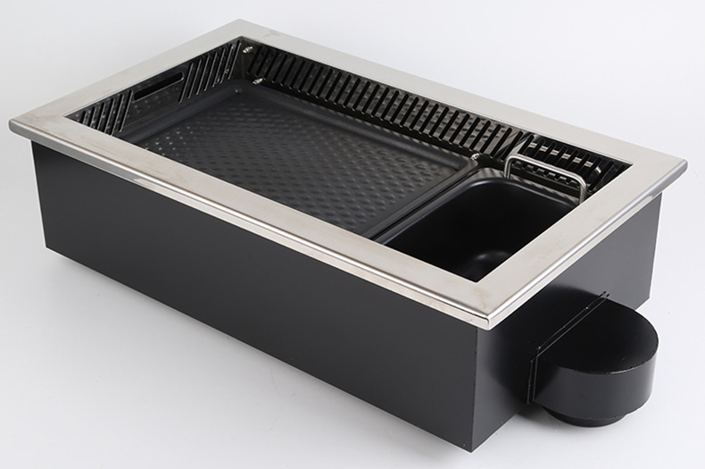 JHD‑630 main unit smokeless bbq hotpot stove, stainless steel frame with side smoke exhaust outlet built‑in type for commercial kitchen