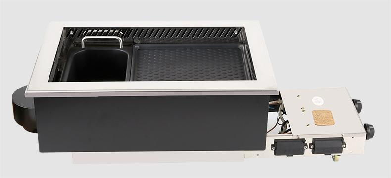 SZY‑540 gas grill hot‑pot stove open inner structure, hot pot basin grill tray and side control module view