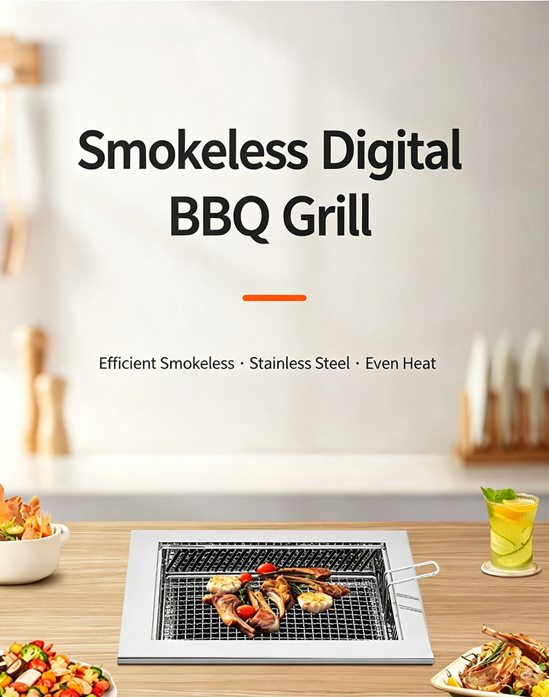 JHD-480B commercial smokeless digital electric BBQ grill, built-in stainless steel electric griller for restaurant catering equipment