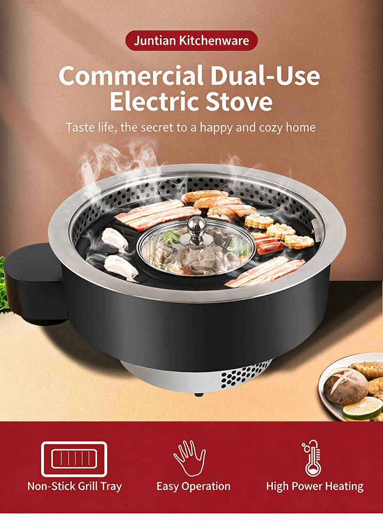 JHD‑480 commercial dual‑use electric ceramic stove, built‑in hot pot and grill all‑in‑one cooker for restaurant
