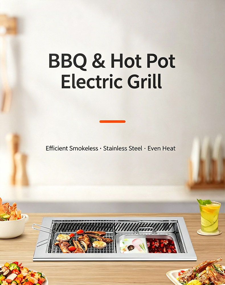 JHD‑670 BBQ and Hot Pot Electric Grill main banner, commercial 2‑in‑1 grill hotpot electric ceramic stove for restaurant catering