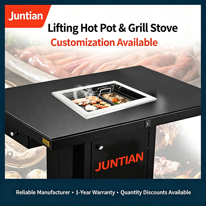SZY‑540 Lifting Gas BBQ Hot Pot Grill Table, Customizable Commercial 2‑in‑1 Roast Hotpot Catering Equipment For Restaurant