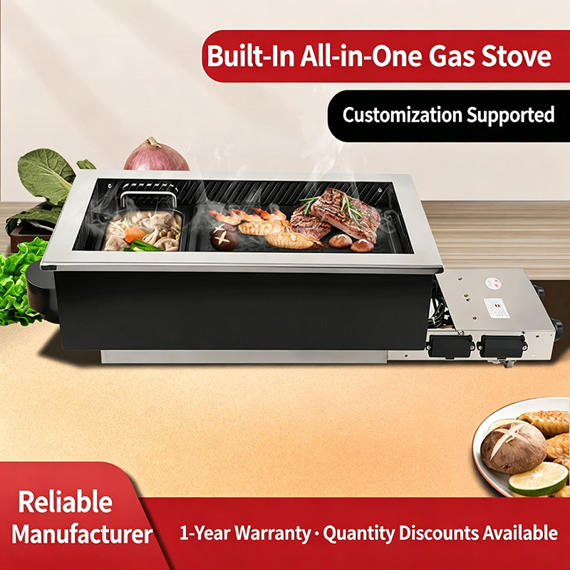 SZY-630 Built-in Gas BBQ Hot Pot All-in-One Stove, Commercial 2-in-1 Roast Hotpot Catering Equipment for Restaurant