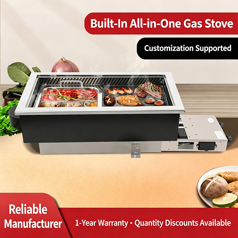SZY-650 Built-in Gas BBQ Hot Pot All-in-One Stove, Commercial 2-in-1 Roast Hotpot Catering Equipment For Restaurant