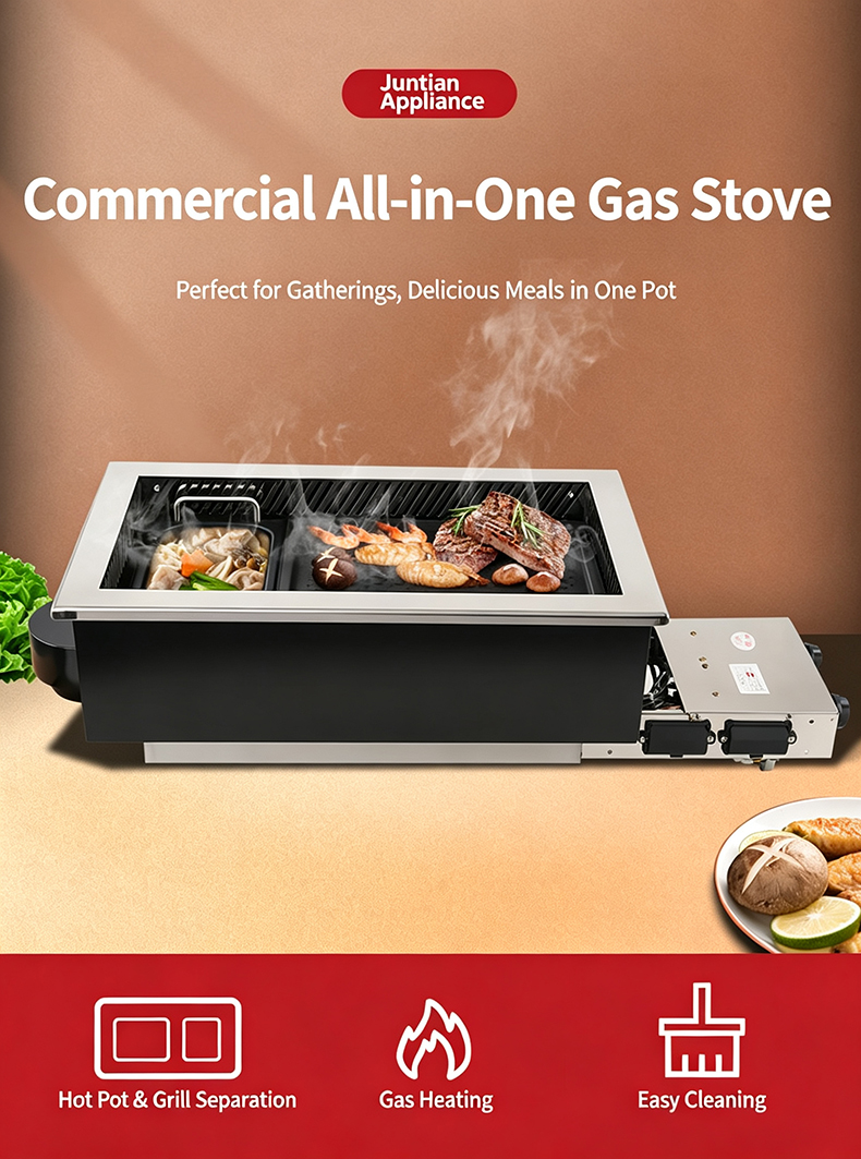 Szy‑630 commercial built‑in gas hot pot grill all‑in‑one stove, commercial all‑in‑one gas stove for restaurant hotpot and barbecue
