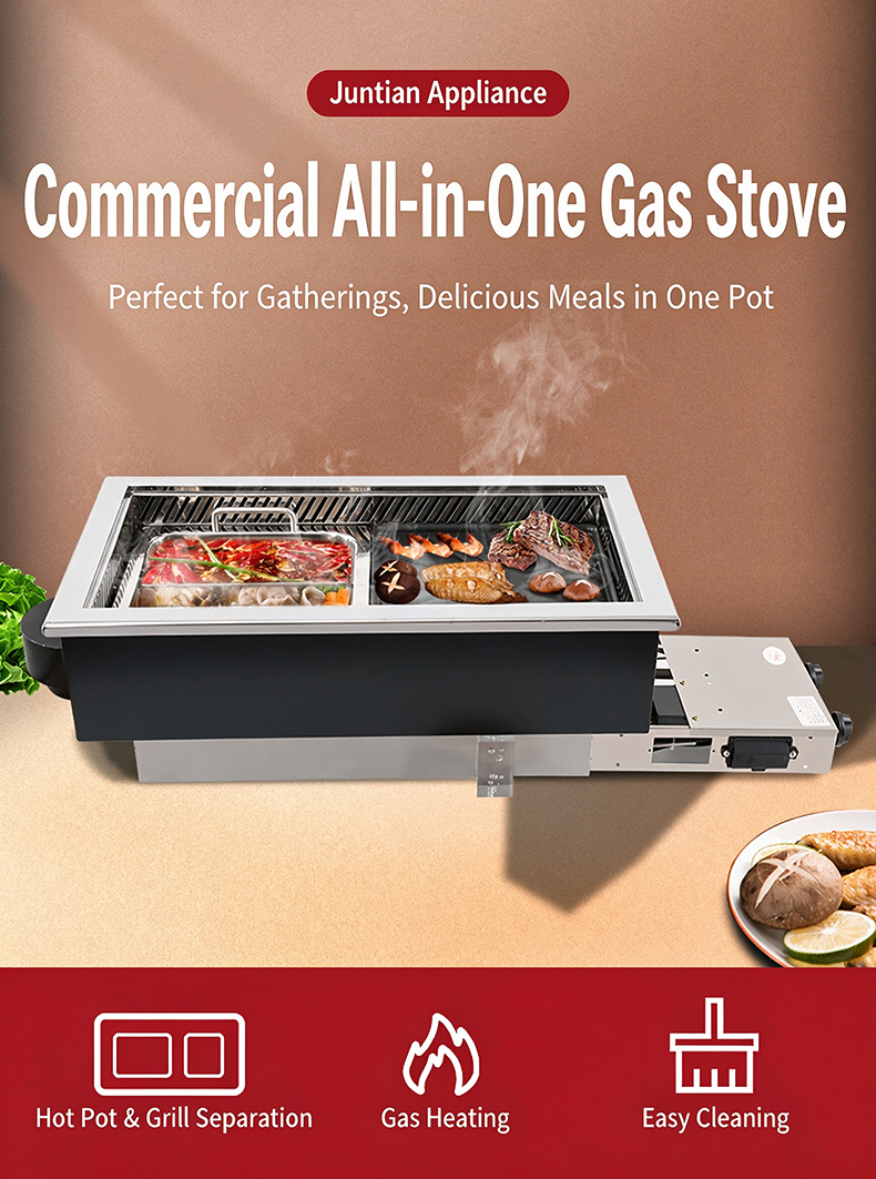 Szy‑650 commercial built‑in gas hot pot and grill all‑in‑one stove for restaurant catering use