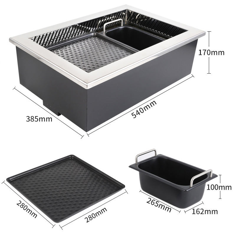 JHD‑540 All‑in‑One Grill Hot Pot Electric Ceramic Stove Size Dimension Drawing, Built‑in BBQ Hotpot Combo Cooker For Restaurant