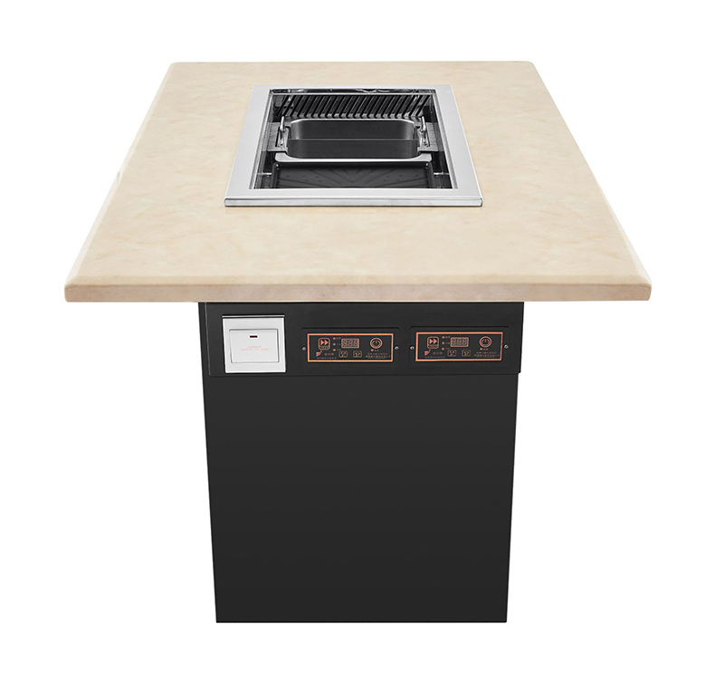 JHD‑650 electric grill hot pot all‑in‑one stove, commercial roast hot pot integrated cooker with marble tabletop for korean bbq restaurant