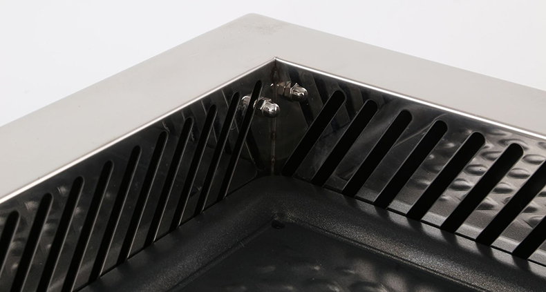 SZY‑710 grill hotpot table stainless steel vent corner close‑up heavy‑duty welding detail