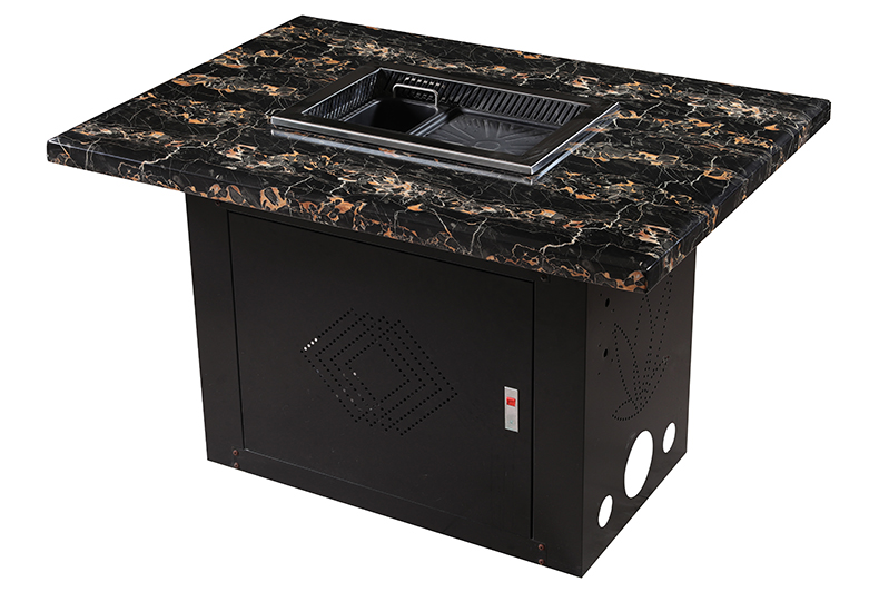 JHD‑540 Commercial All‑in‑one Grill Hot Pot Table Marble Surface Angled Shot, Built‑in Electric Ceramic Stove Restaurant Furniture