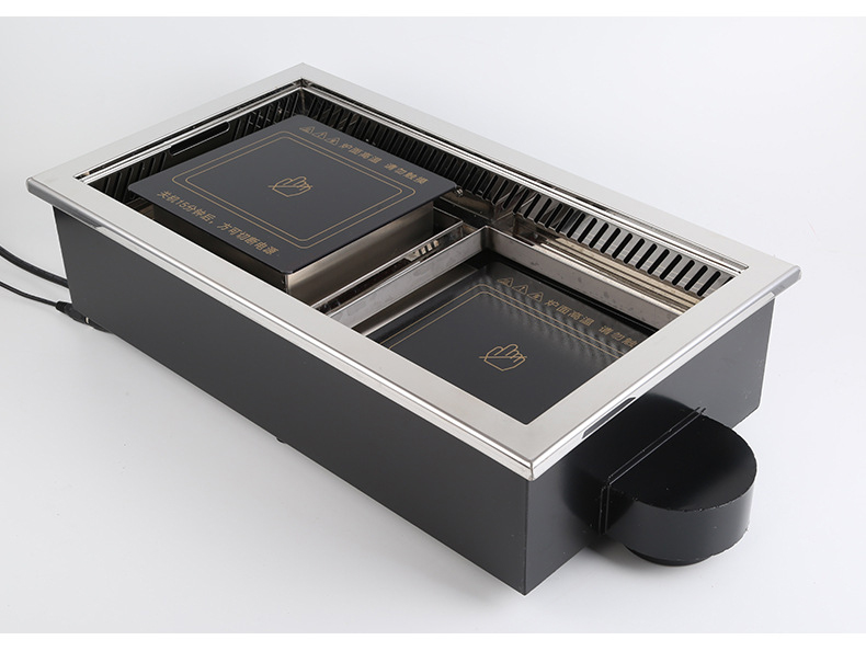 JHD‑650 commercial electric grill hot pot integrated cooker, dual heating plate embedded bbq hotpot stove for dining restaurant