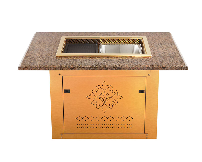 Complete restaurant dining table set with JHD‑710 built‑in grill hotpot electric ceramic stove golden cabinet