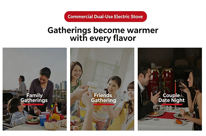 JHD-420C built-in electric grill stove application scenarios, suitable for family friends couple gathering commercial catering use