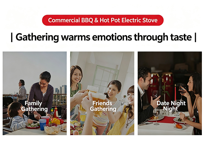 JHD‑630 Built‑in Grill Hot Pot Stove Usage Scenarios, Family Friends Date Night Gathering For Commercial Restaurant