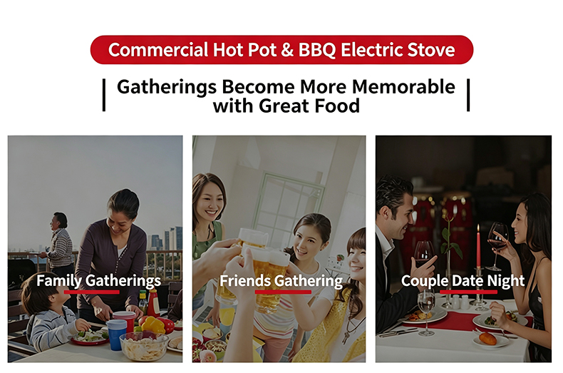 JHD‑650 automatic lifting bbq hot pot stove application scenarios family friends gathering date night restaurant equipment